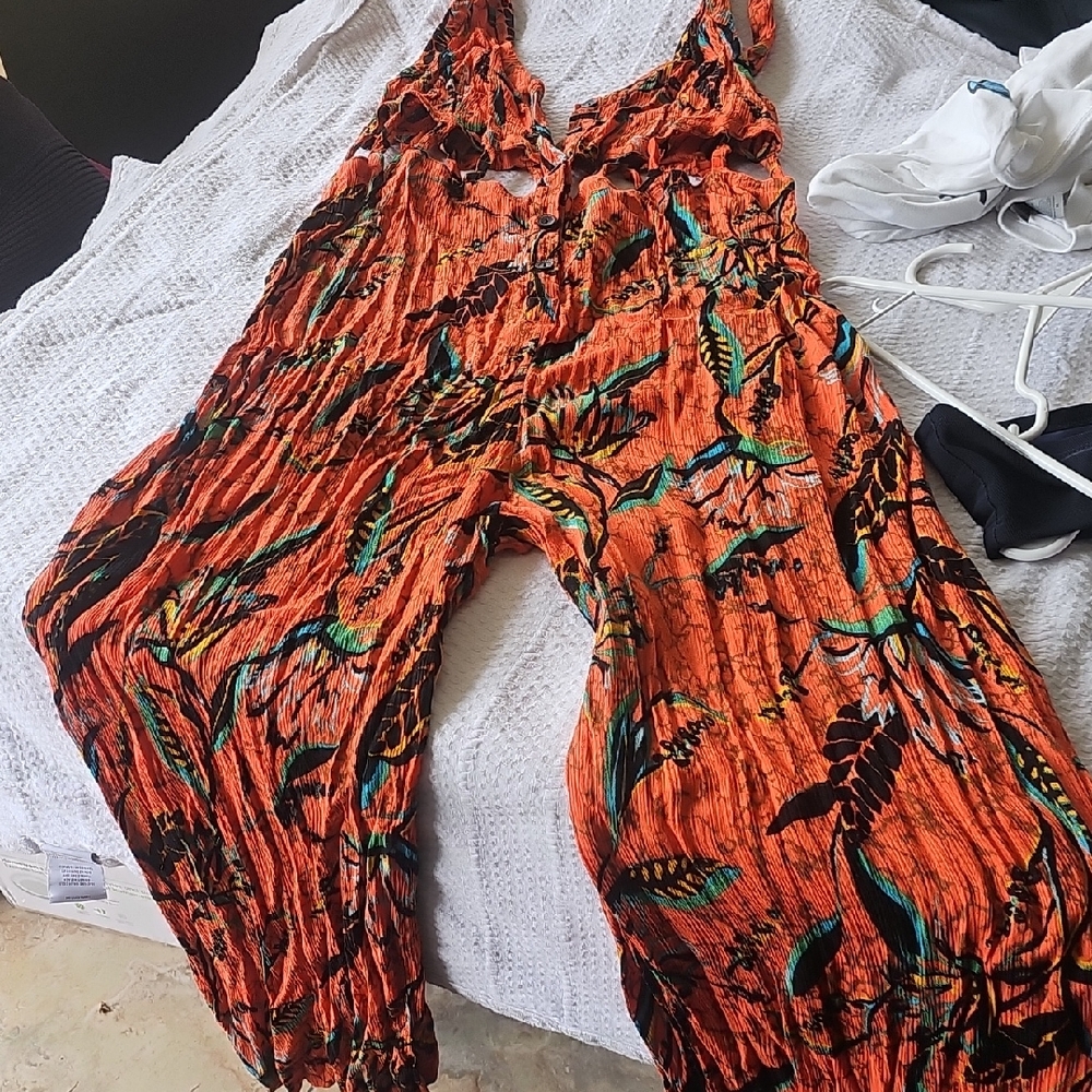 Ecote Orange and Green Jumpsuit with Bold Abstract Design